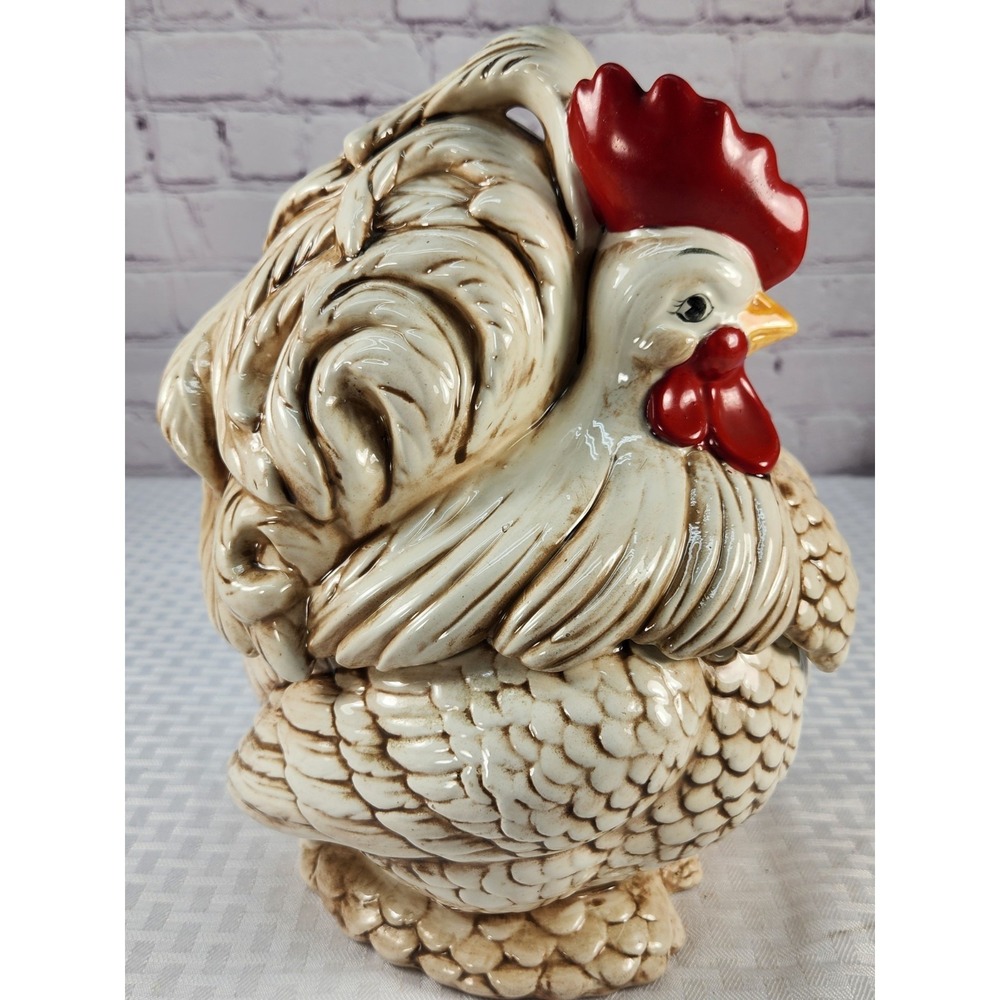 Georgous 1966 Lg Hand Painted Atlantic Mold Ceramic‎ Rooster Chicken Cookie Jar